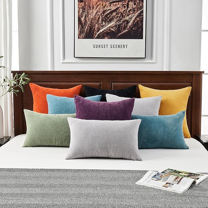 GAWAMAY Decorative Square Throw Pillow Covers 22"x22" Inch Set of 2, Super Soft Chenille Pillows Farmhouse Fall Pillowcase for Living Room Bedroom Sofa Couch Cushion Cover Light Grey 55x55cm