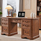 RedLemon 60" Executive Desk with Drawers,Wood Home Office Desk, Featuring Keyboard Tray,Charging Station,File Drawer, Storage Cabinet,for Work and Study (Reclaimed Barnwood)