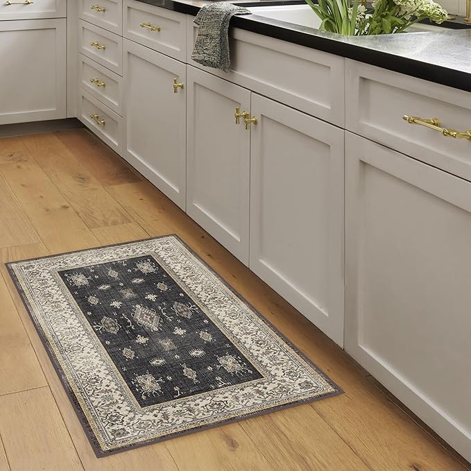 RUGGABLE Washable Vintage Area Rug – Verena Dark Wood 2x3, Stain-Resistant, Non-Slip – Small Machine Washable Rugs for Living Room, Bedroom, Hallway, Entryway & Bathroom–with Cushioned Pad