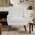 Accent Chair, Mid-Century Modern Upholstered Armchair, Comfy Fabric Living Room Chairs Reading Chairs with Button Tufted Back & Solid Wood Legs for Bedroom, Office, Beige