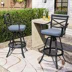 Pellebant Set of 6 Outdoor Bar Stools 30", Aluminum Swivel Patio Bar Height Bar Stools with Back & Footrest, for Deck Lawn Garden(Spectrum Denim)