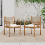 Christopher Knight Home Vera Outdoor Dining Chairs Set of 2, Acacia Wood Dining Chairs, Rattan Woven Back Armchair, Armchair with Cushion Seat, Patio Chair for Poolside Garden Balcony, Teak+Cream