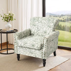 Accent Chair, Upholstered High Back Floral Armchair with Nailhead Trim & Wood Legs, Comfy Wingback Reading Single Sofa Chair for Small Spaces, Living Room, Bedroom (Rococo Green, Set of 2)