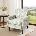 Accent Chair, Upholstered High Back Floral Armchair with Nailhead Trim & Wood Legs, Comfy Wingback Reading Single Sofa Chair for Small Spaces, Living Room, Bedroom (Rococo Green, Set of 1)