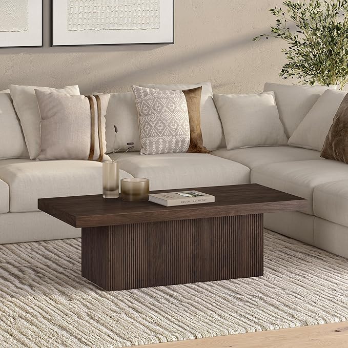 Henn&Hart 48" Wide Rectangular Coffee Table in Alder Brown, for Home, Living Room, Bedroom, Entertainment Room, Office
