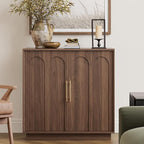 Sideboard Buffet Cabinet with Storage, Mid Century Modern Accent Cabinet with Arched Doors, Modular Media Console, Minimalist Credenza for Living Room Kitchen Dining Room Entryway, Walnut