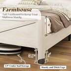 AMERLIFE Farmhouse King Bed Frame, Rustic Wood Platform Bed w/Barn Door Storage Bookcase Headboard & Charging Station, Bedroom Furniture, No Box Spring Needed, Antique White
