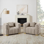 VANOMi Oversized Accent Chairs Set of 2, Boucle Arm Chair with Deep Seat, Oversized Comfy Reading Chair for Living Room, Bedroom, Office, Apartment，Camel (2 Piece)