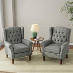 Accent Chair, Upholstered Armchair with Button Tufted High Back & Solid Wood Legs, Comfy Wingback Reading Single Sofa Chair for Small Spaces, Living Room, Bedroom (Grey, Set of 2)