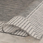 nuLOOM 4' x 6' Outdoor Area Rug, Casual Design with Striped Border, Stain Resistant, Highly Durable, for Patio, Balcony, Bedroom, Living Room, Dining Room, Bathroom, Steel