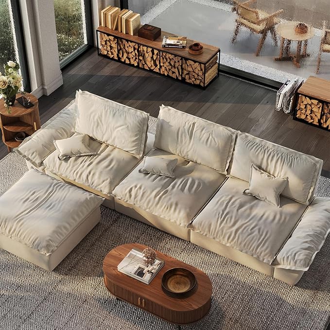 POVISON Oversized Modular Sectional Sailboat Sofa for Living Room with Adjustable Backrest Sectional Couches Large Deep Sofa Set 3 Seats Big with Ottoman Comfy Cloud Couch for House Office