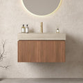 Bathroom Vanity with Sink 30 Inch, Floating Bathroom Vanity Sink Cabinet with Drawer and Door, Undermount Sink & Travertine-Pattern Sintered Stone Top, Pre-Assembled, Espresso