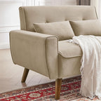 48" Small Loveseat Sofa, Mid Century Modern Love Seat with Back Cushions and Plastic Legs, 2 Seater Couches for Living Room, Bedroom, Small Spaces, Beige