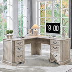 T4TREAM L Shaped Desk with Drawers,59" Farmhouse Wood Home Office Executive Desk,Charging Station,File Drawer, Storage Cabinet,Computer Desk for Work and Study (Light Rustic Oak)