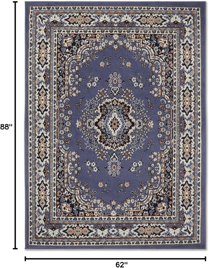 Home Dynamix Premium Sakarya Traditional Medallion Border Area Rug, Country Blue, 5'2"x7'4" Rectangle