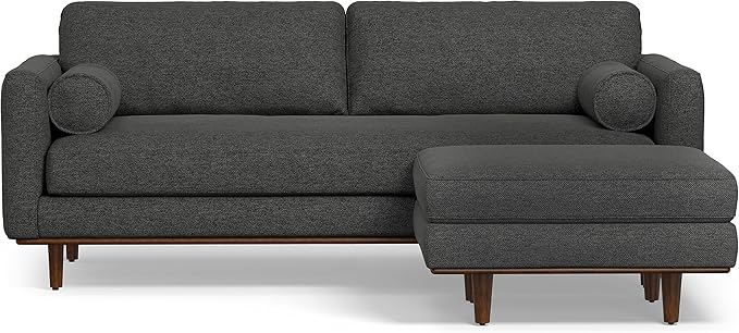 SIMPLIHOME Morrison Mid-Century Modern 89 inch Wide Sofa with Ottoman Set in Charcoal Grey Tightly Woven Performance Fabric for the Living Room and Family Room
