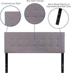 EMMA + OLIVER Quilted Tufted Queen Size Headboard in Light Gray Fabric