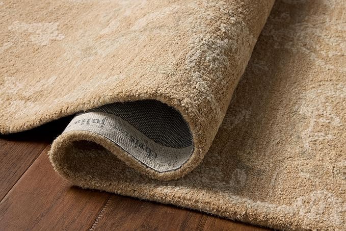 Loloi Chris Loves Julia Dorothea Collection DRT-01 Sand/Pebble 5'-0" x 7'-6" Area Rug Wool Neutral Floral Living Room Bedroom Carpet