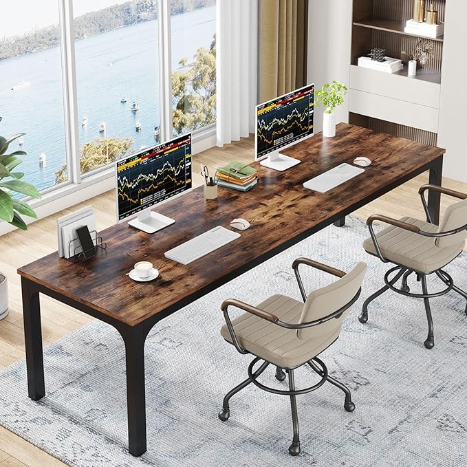 Tribesigns 78.7 Inches Extra Long Computer Desk 2 Person Desk, Double Long Desk, Workstaion for Home Office, Brown+Black