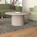 Henn&Hart 32" Fluted Round Wood Pedestal Low-Profile Coffee Table for Living Room, Family Room, Office, or Apartment, Alder White