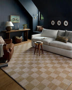Loloi Chris Loves Julia Calvin Collection CLV-01 Wheat/Ivory 5'-3" x 7'-6" Area Rug Checkered Neutral Soft Living Room Bedroom Carpet