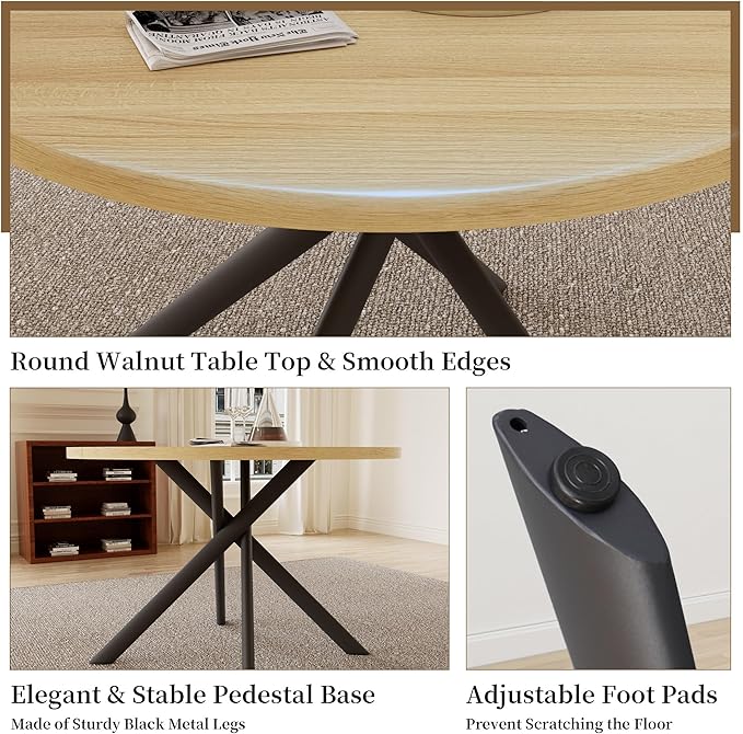 45.3 Inch Round Dining Table Set for 4, Mid Century Modern Coffee Set for Dining Room Kitchen Apartment (Cream Table + 4 Black Chairs)