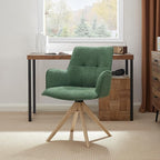 Art Leon Office Chair No Wheels - Mid Century Modern Swivel Desk Chair, Faux Leather Upholstered Accent Chair with Oak Wood Legs for Small Space Living Room Bedroom, Green