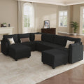 Modular Sectional Sofa Couches, Large Convertible Modular Couches with Storage, 8-Seater Sectional Sofa for Living Room, U Shaped Sectional Couch Sleeper Sofa with Chaise (Black, 8 Seats)