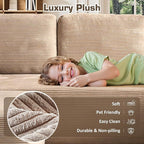106" Cloud Sectional Couch with L-Shape Chaise & Ottoman, No Assembly Modular Sofa, Deep Seat Corduroy Boneless Couched for Living Room (Camel Stripe Corduroy, Right Facing Chaise with Ottoman)