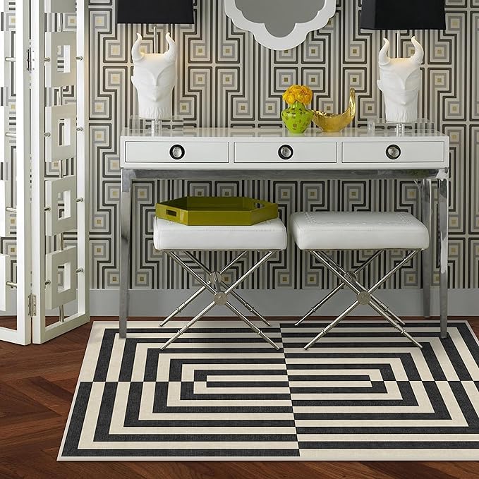 RUGGABLE x Jonathan Adler Machine Washable Modern Area Rug – Op Art Charcoal 3x5, Stain-Resistant, Non-Slip – Small Rugs for Living Room, Bedroom, Hallway, Entryway & Office–with Cushioned Pad