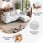 Sectional Sofa and Couches for Living Room, 78'' White 3 Seat L-Shaped Couch with Movable Ottoman, Comfy Velvet Convertible Sectionals Sofas with Chaise for Apartment, Office, Small Space