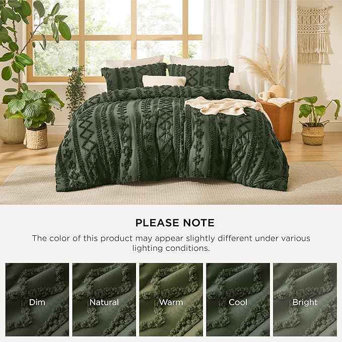 Bedsure Tufted Boho Comforter Set Full Size - Olive Green Boho Bed Set, GentleSoft™ 3 Pieces Farmhouse Shabby Chic Embroidery Bedding, Gifts for Woman, Soft Jacquard Full Comforter for All Seasons