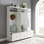 Crosley Furniture Harper 3-Piece Hall Tree and Storage Cabinet Set with Entryway Bench and Hooks for Hanging, White