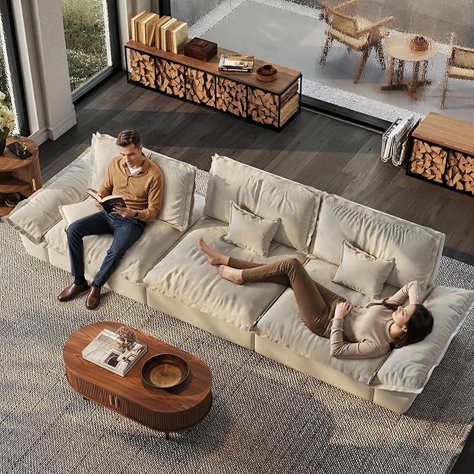 POVISON Oversized Modular Sectional Sailboat Sofa for Living Room with Adjustable Backrest Sectional Couches Large Deep Sofa Set 3 Seats Big with 3 Ottomans Comfy Cloud Couch for House Office