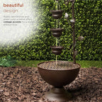 Alpine Corporation MAZ254 Outdoor Floor Tiered Vintage Water Fountain w/ 6 Hanging Cups, Soothing Tier Waterfall, 38", Bronze