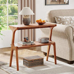 Tribesigns Wood Side Table, 2-Tier Modern Tall End Table with Storage Shelves, Slim Couch Side Table for Living Room, Narrow Bedside Table, Nightstands for Bedroom, Cherry