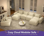 Hobestluk 152" Cloud Modular Sectional Couch 4-Seater Sofa with Ottomans U Shaped Couch Deep Seat Sofa with Removable Cover for Living Room (Beige, 4-Seater Sofa with Two Ottomans)