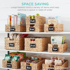 Best Choice Products Pantry Baskets Set of 2 16x12in Water Hyacinth Storage Baskets, Woven Wicker Kitchen Organizers with handles w/Chalkboard Label Chalk Marker - Black