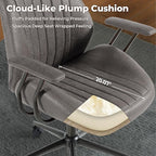 ovios Home Office Ergonomic Chair, Mid-Century Modern Luxury Faux Suede Leather Chairs, Comfy High Back Computer Swivel Rolling Task Armchair for Executive, Grey