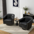 Pia Ricco Faux Leather Swivel Barrel Accent Chairs, 360° Swivel Round Single Sofa Chair, Comfy Upholstered Club Armchair with Nailhead Trim for Living Room/Reading Room/Bedroom, Black