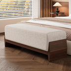 Christopher Knight Home Kingen 55'' Linen Fabric Upholstered End of Bed Ottoman, Wooden Living Room Ottoman Bench with Thick Soft Cushions, Long Entryway Bench, Long Seating for Bedroom, Brown + White