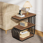 Tribesigns Small End Table, Narrow Side or Bedside Stand, 3 Tier Design Accent Table with Metal Frame, Industrial Vintage Nightstand for Living Room, or Small Spaces (2, Brown)