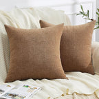 GAWAMAY Decorative Chenille Throw Pillow Covers 24x24 Inch Pack of 2, Soft Square Couch Pillow Cover for Sofa Cushion Living Room Bedroom Solid Dyed Pillowcases Brown 60x60cm (ONLY Covers)