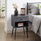 VECELO Nightstands Set of 2, Mid Century Modern End Bedside Table, Night Stand with Storage Drawer and 2 Tiers Open Shelf for Small Place, Bedroom, Living Room, Easy Assembly, Grey