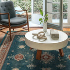 RUGGABLE Washable Vintage Area Rug – Verena Teal Blue 5x7, Stain-Resistant, Non-Slip – Medium Machine Washable Rugs for Living Room, Bedroom, Hallway, Entryway & Office–with Cushioned Pad