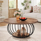 Tribesigns Round Coffee Table for Living Room, 39.4" Industrial Wooden 2-Tier Circle Accent Center Cocktail Table with Storage Shelf and Metal Frame, Rustic Brown & Black