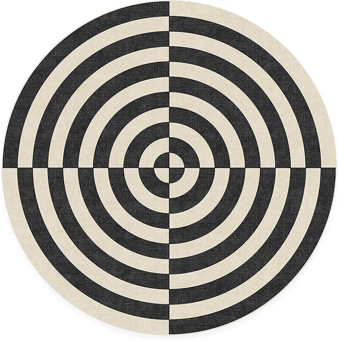 RUGGABLE x Jonathan Adler Machine Washable Modern Area Rug – Op Art Charcoal 6 ft Round, Stain-Resistant, Non-Slip – Medium Rugs for Living Room, Bedroom, Hallway, Entryway & Office–with Standard Pad