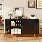 DHH Storage Cabinet, Fluted Sideboard Buffet Cabinet with Tambour Sliding Doors& Adjustable Shelf, Accent Coffee Bar Console Table for Kitchen, Living Room, Entryway (Black, 55 Inch)