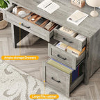Vabches Farmhouse 47" Executive Desk, Computer Desk with File Drawer and Charging Station, Workstation for Home Office, Study.Grey.