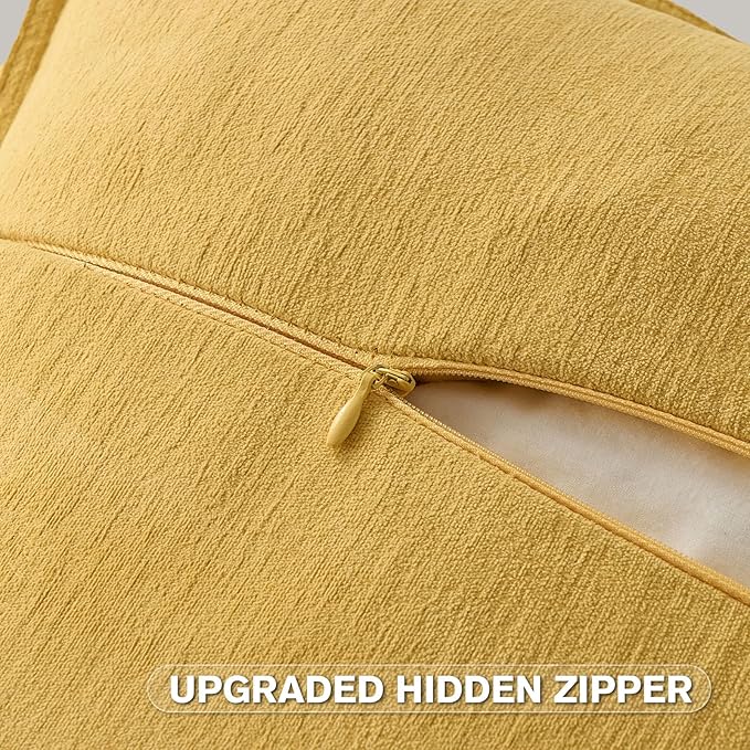 FUTEI Mustard Yellow Chenille Throw Pillow Covers 20x20 Inch Set of 2,Edges Double-Stitched Cushion Cases,Modern Home Decor for Couch Living Room